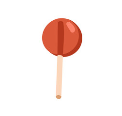 Lollipop stick. Sweet round candy, sugar food. Hard caramel, lolly sucker, sugarplum in orb shape. Unwrapped snack for kids, lollypop. Flat vector illustration isolated on white background