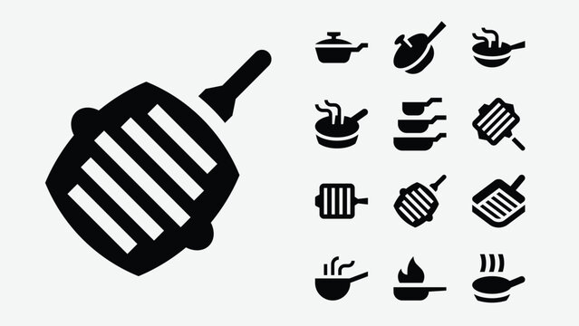 Frying pans and skillets icons set