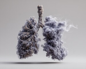 Anatomical model of human lungs depicted in a detailed illustration, showcasing intricate structures and textures, emphasizing respiratory system and health concepts
