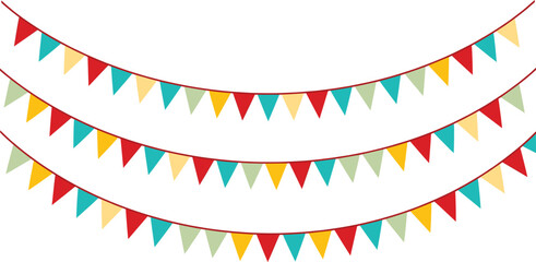 Colorful party bunting flags garland set with hanging triangular pennants for birthday celebration festival carnival and event decoration elements
