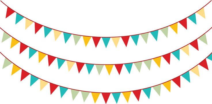 Colorful party bunting flags garland set with hanging triangular pennants for birthday celebration festival carnival and event decoration elements