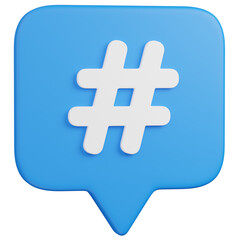Obraz premium 3D render Hashtag Symbol in Blue Speech Bubble Icon