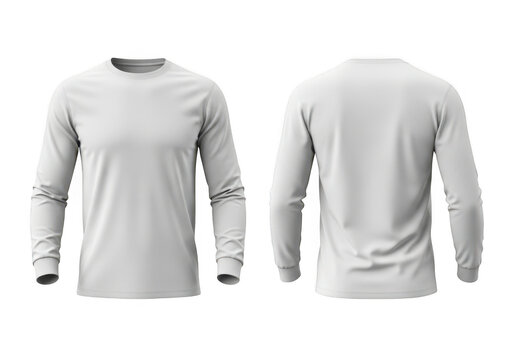 Blank white long sleeve t shirt mockup front and back view on black background