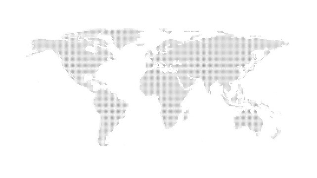Dotted grey world map vector illustration isolated on a white background