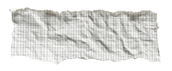 A torn piece of paper with a grid pattern and a textured, crumpled surface against black