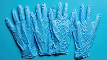Blue disposable nitrile examination gloves arranged in a bulk package for medical and industrial protection