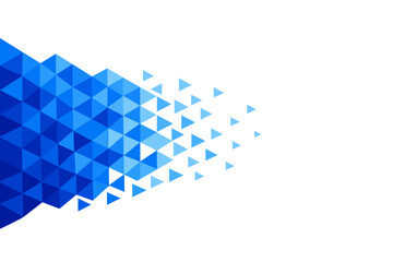 A blue triangular mosaic blends into a white background, forming a modern abstract design element