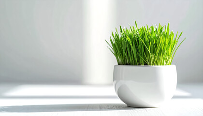 Close-up of healthy cat grass, featuring vibrant green blades with a crisp texture.