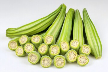 Frozen Okra Slices Displaying Icy Texture
