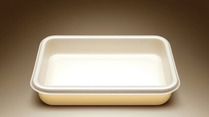 Empty white rectangular plastic container for food storage and transport