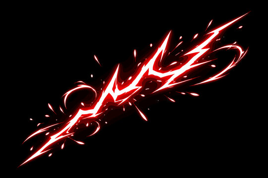 Illustration of abstract white and red lightning sparks in anime style against a plain dark black background