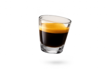 Espresso shot in glass with transparent background, coffee drink aroma