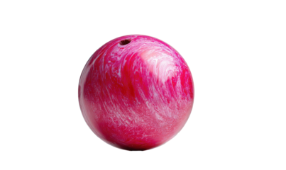 A vibrant, marbled, bowling sphere with a glossy finish. It's set against a deep black background
