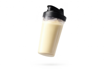 Protein Shake in Blender Bottle with transparent background, closeup shot