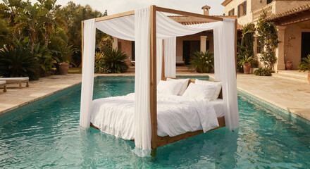 Canopy bed in the pool