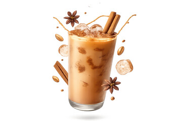 Obraz premium Iced chai latte with spices on transparent background illustration