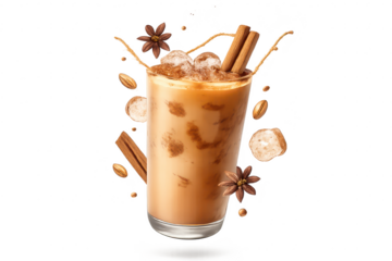 Iced chai latte with spices on transparent background illustration