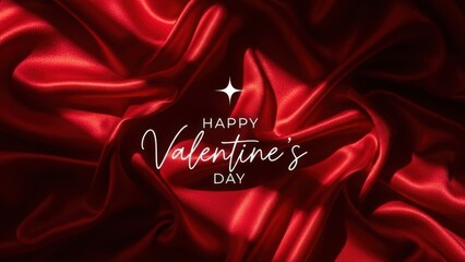 Romantic red silk fabric with Happy Valentine's Day text