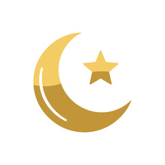 Crescent Moon and Star Flat Icon for Eid