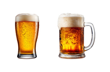 Two Mug of Cold Golden Beer with Frothy Head isolated on a transparent background