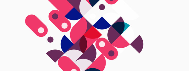 Fototapeta premium Abstract geometric shapes overlap, creating vibrant pinks, blues, purples. Minimalist design, modern aesthetic, clean composition.