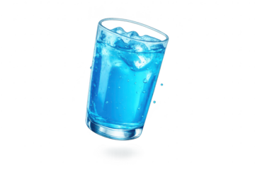 Refreshing blue drink with ice cubes on transparent background image