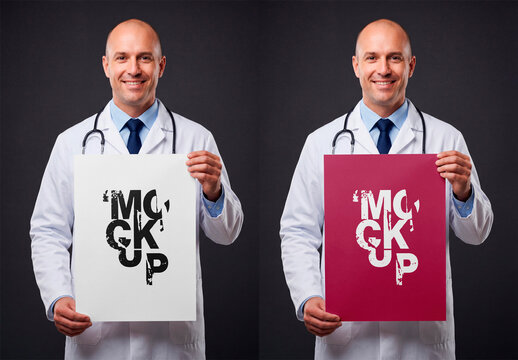Doctor holding blank poster board