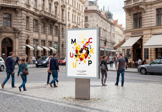 Blank city billboard in historic street