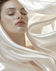 Tela de seda desliz&aacute;ndose sobre la piel, iluminaci&oacute;n suave, colores neutros elegantes, sensaci&oacute;n t&aacute;ctil extrema