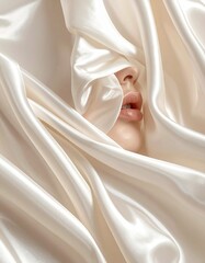 Tela de seda desliz&aacute;ndose sobre la piel, iluminaci&oacute;n suave, colores neutros elegantes, sensaci&oacute;n t&aacute;ctil extrema