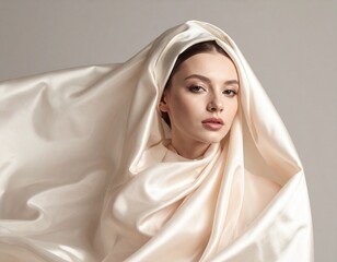 Tela de seda desliz&aacute;ndose sobre la piel, iluminaci&oacute;n suave, colores neutros elegantes, sensaci&oacute;n t&aacute;ctil extrema