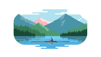 Peaceful kayaking adventure on serene lake with majestic mountain backdrop