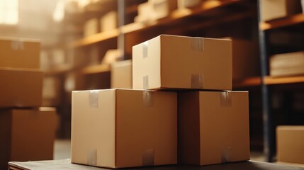 Collection of unopened cardboard boxes stacked in a warehouse storage facility
