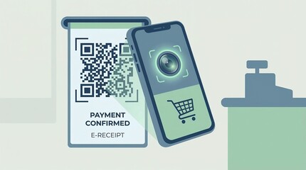 Smartphone scanning a large QR code on a store receipt or screen