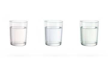 Three glasses with water on transparent background for your projects.