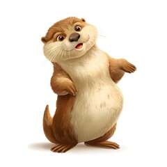 Fototapeta premium Cartoon otter is standing on its hind legs and looking at the camera