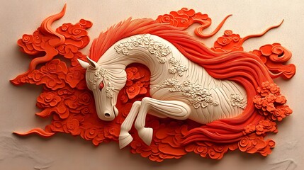 Wood horse Design for Chinese New Year on Wall Decor