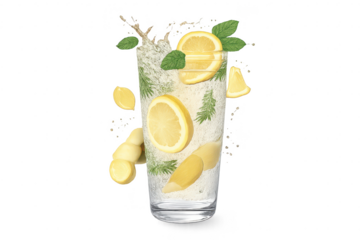 Refreshing Lemonade with Ginger and Mint, on a transparent background