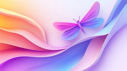 Dreamy Sunset Swirl Abstract Background with Delicate Purple and Blue Butterfly