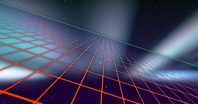 Animation of grid pattern and lens flares over black background