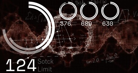 Animation of data processing over human brain on black background - Powered by Adobe