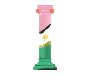 Y2K ancient hand drawn Greek column in flat style. Roman elements for historical education, museum design