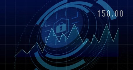 Animation of data processing over scope scanning and padlock - Powered by Adobe