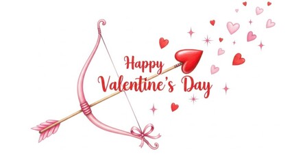 Happy Valentine's Day pink bow and arrow with heart shaped arrow