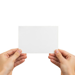 Obraz premium Hands holding blank card isolated on transparent background