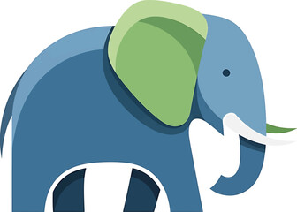 Obraz premium Stylized Blue Elephant with Green Ears Illustration.