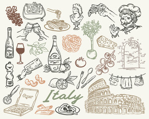 Whimsical Italy - hand drawn set of vector illustrations