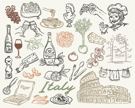 Whimsical Italy - hand drawn set of vector illustrations