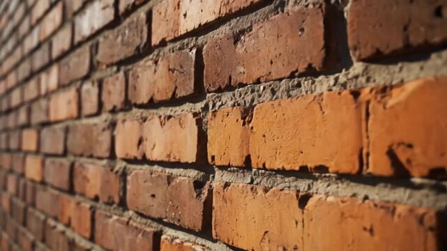 Close view of an old weathered red brick wall showing texture and mortar