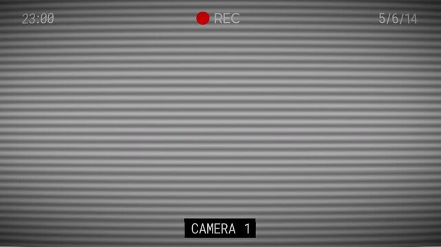 Retro CCTV camera screen overlay animation with glitch and distortion effect. 4k video.